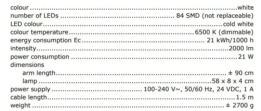 velleman VTLLAMP17 LED Desk Lamp - Technical Specifications