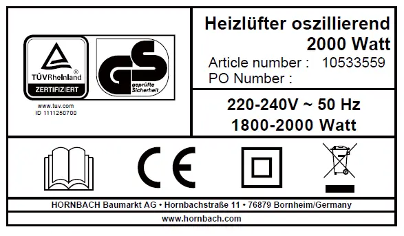 hornbach 2000 Watt Fan heater fig 1