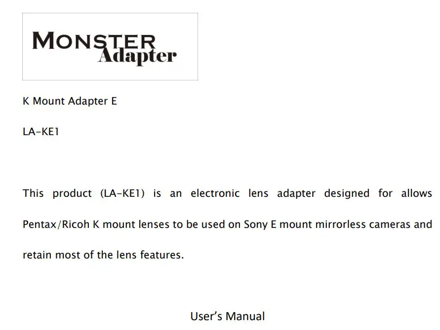 MONSTER Adapter Mount User Guide