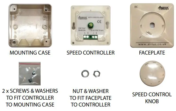 Puravent 230v 50 Wall Mounted Speed Control Wiring All EC Motor Instruction Manual - SPEED CONTROLLER COMPONENTS