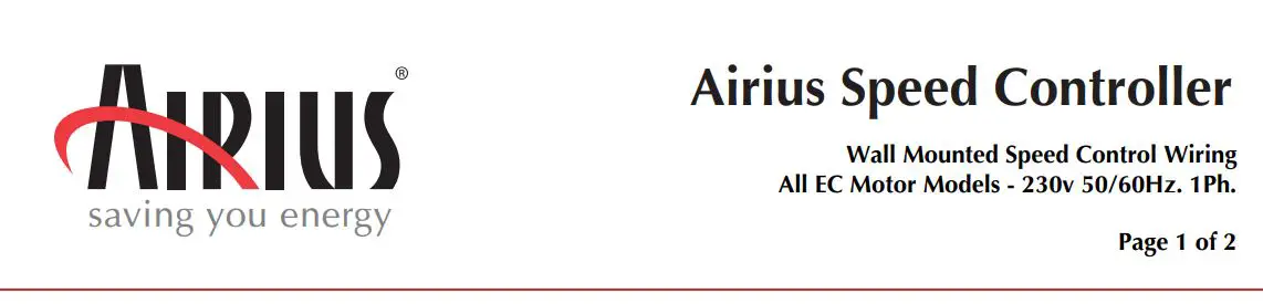 Puravent 230v 50 Wall Mounted Speed Control Wiring All EC Motor Instruction Manual