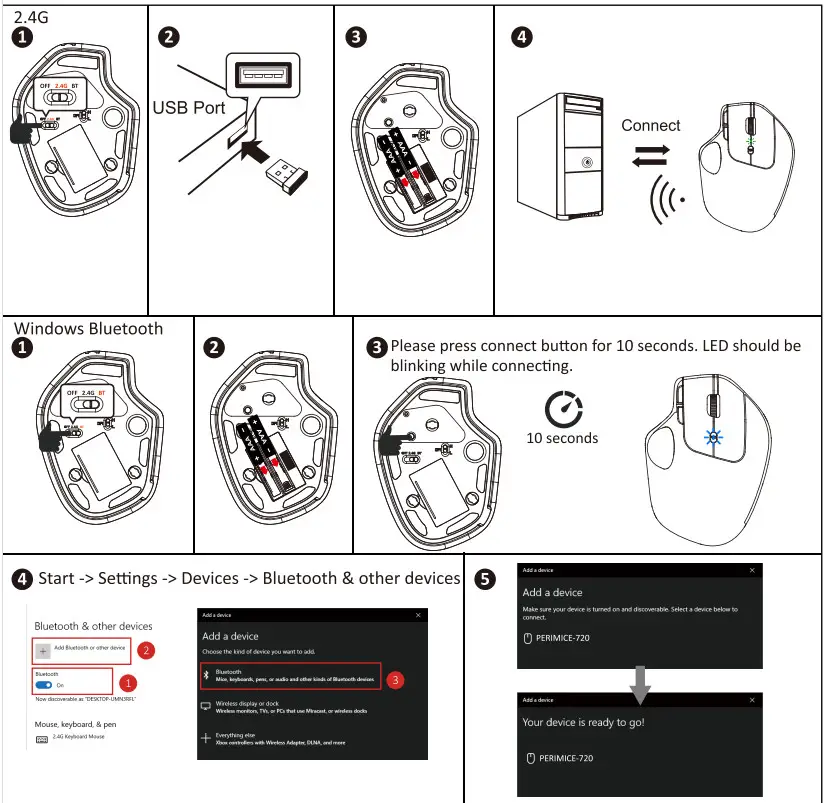 perixx PM 720 Wireless Bluetooth Ergonomic Vertical Trackball Mouse - Fig 2