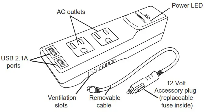 DURACELL 126 7147 175 Watt Power Inverter - Features and Accessories
