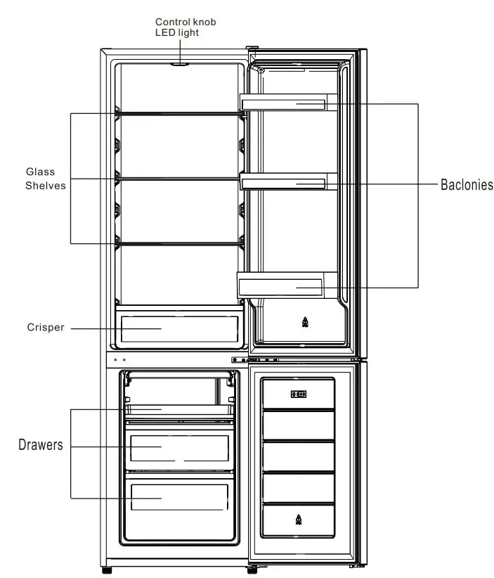 Continental Edison CEFC260DB 260 L Bottom Freezer Fridge Instructions - Product Overview