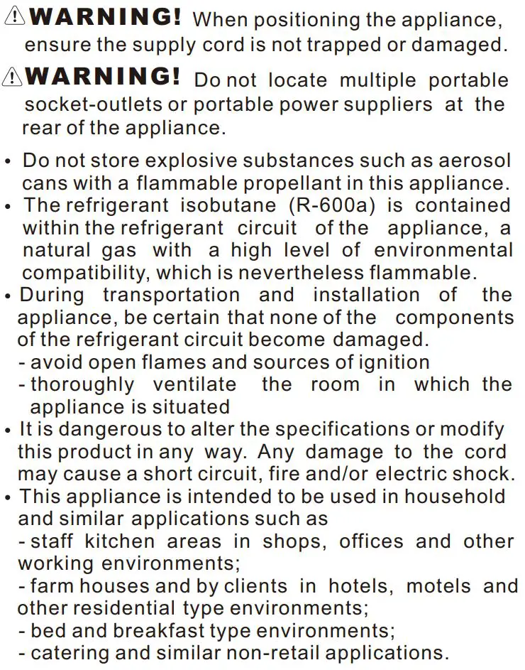 Continental Edison CEFC260DB 260 L Bottom Freezer Fridge Instructions - Safety information