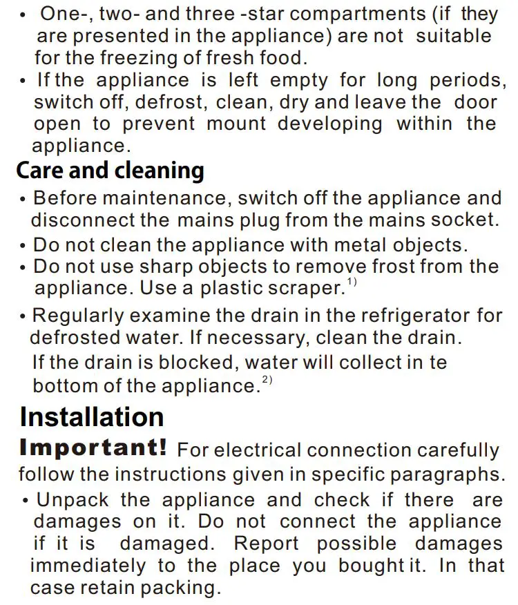 Continental Edison CEFC260DB 260 L Bottom Freezer Fridge Instructions - Safety information