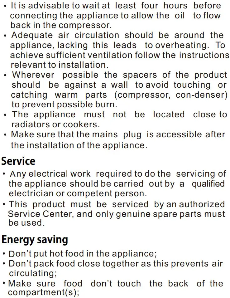 Continental Edison CEFC260DB 260 L Bottom Freezer Fridge Instructions - Safety information
