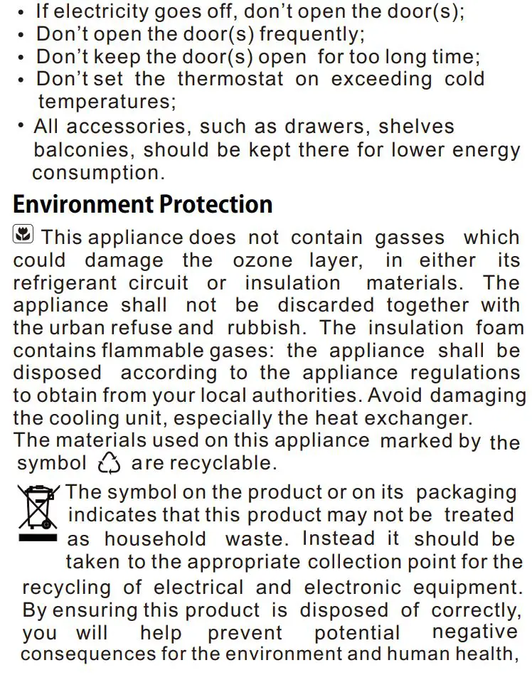 Continental Edison CEFC260DB 260 L Bottom Freezer Fridge Instructions - Safety information