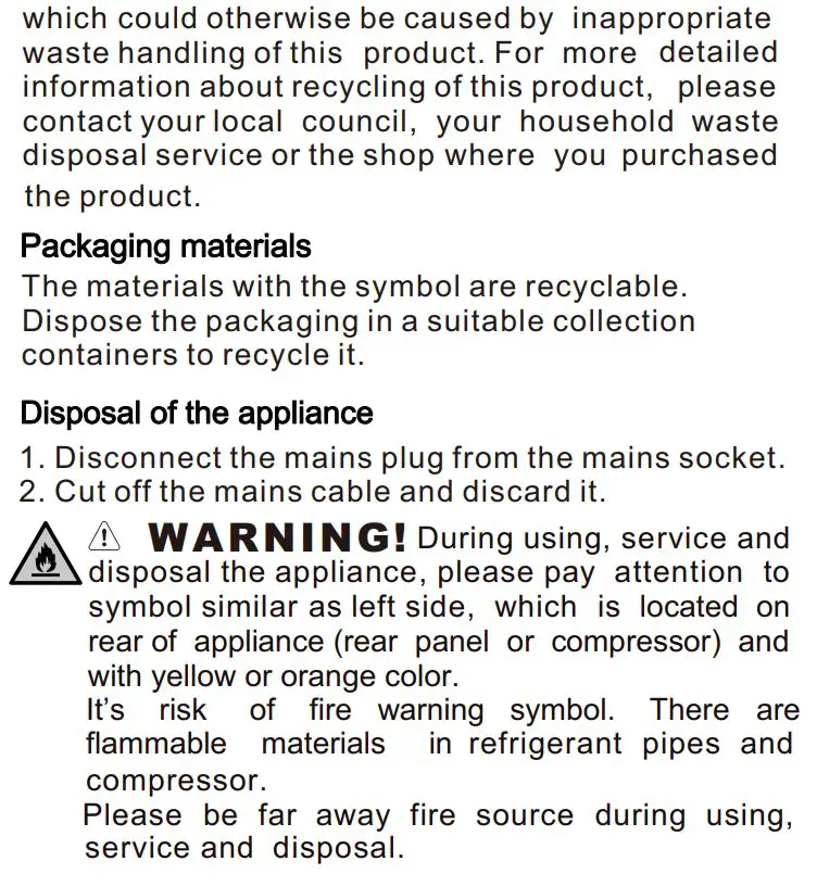 Continental Edison CEFC260DB 260 L Bottom Freezer Fridge Instructions - Safety information
