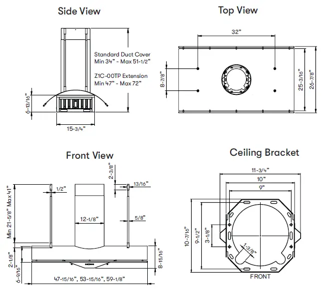 ZEPHYR CTP-E36CSX Trapeze 36 Inch Shell Only Island Mount Range Hood FIG (8)