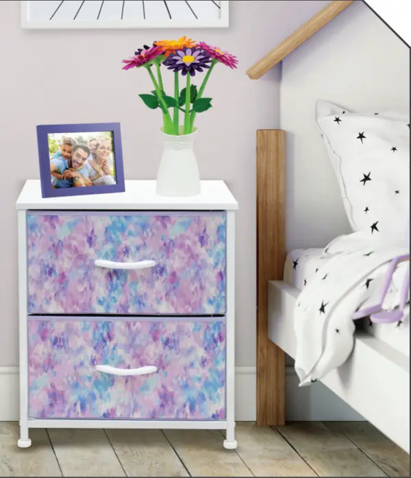 SORBUS DRW 2D TID3 Nightstand 2 Drawer Dresser Tie Dye Purple - Figure