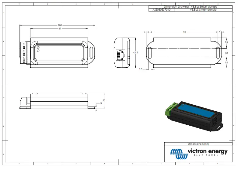 victron energy ASS030537010 VE.Bus Smart Dongle - Dimensions