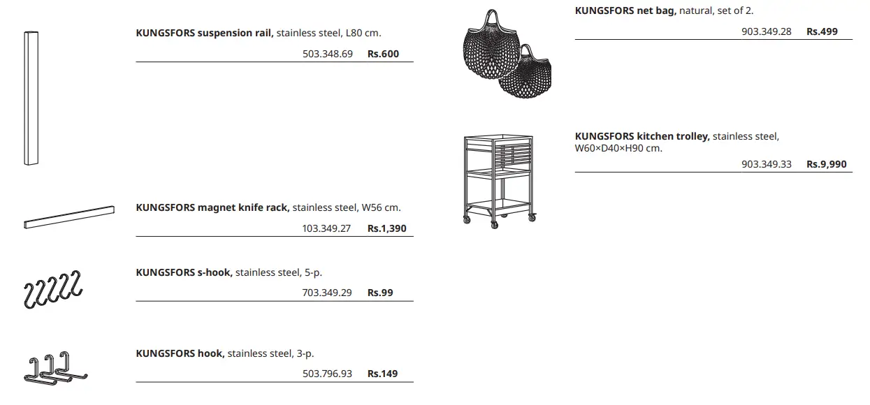 IKEA KUNGSFORS Stainless Steel Shelf - All parts and prices 2