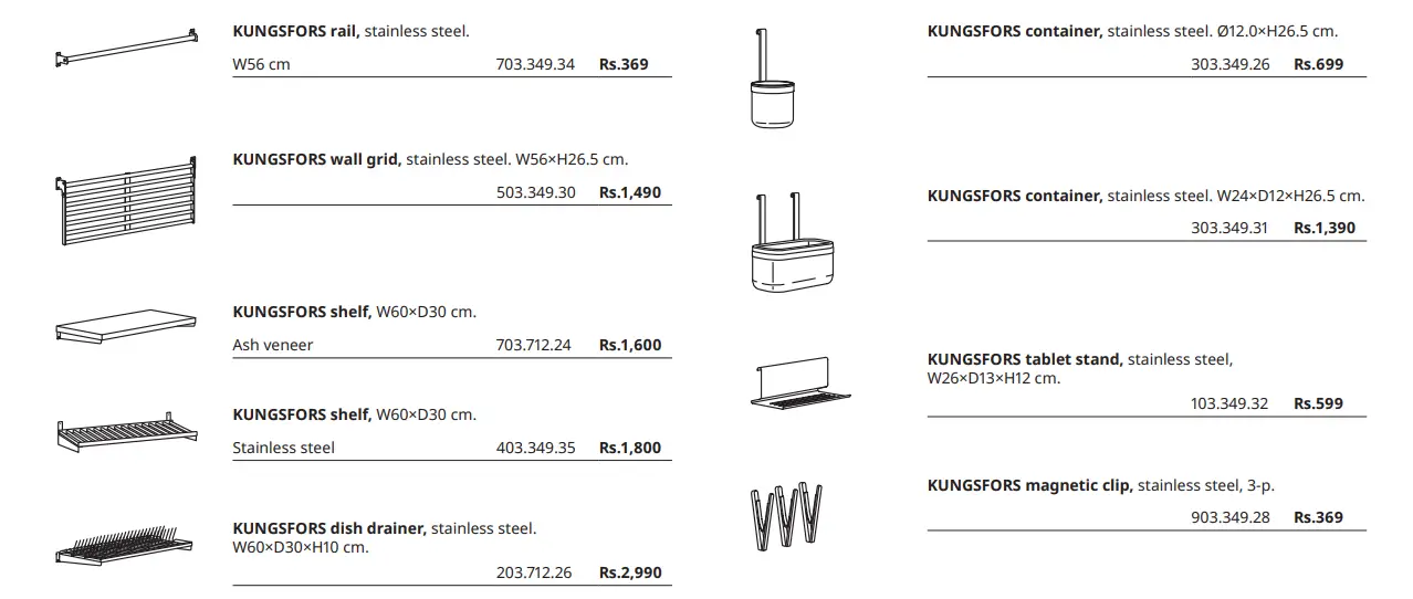 IKEA KUNGSFORS Stainless Steel Shelf - All parts and prices