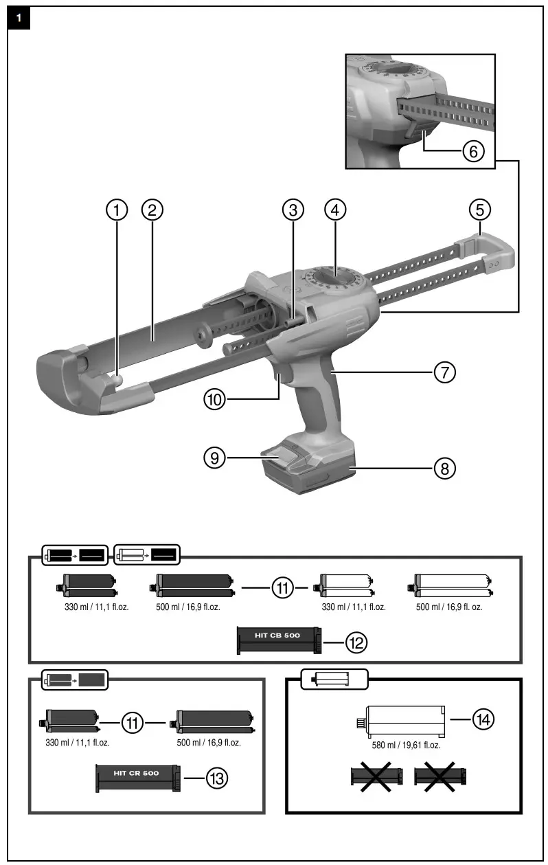 HILTI HDE 500­A12 Cordless mortar dispenser - Chemical anchor - Figure 1