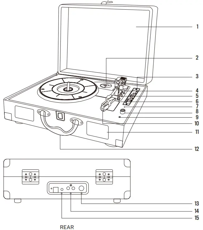 CREATE Record Player Compact Animal Print Portable Record Player with Bluetooth - PARTS LIST