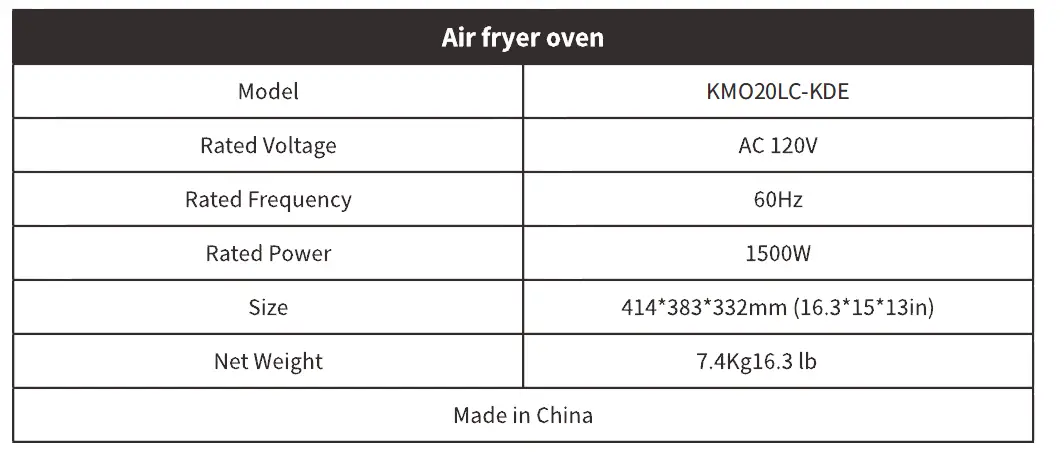 KMO20LC-KDE Air Fryer Oven 09