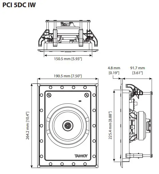TANNOY PCI 5DC IW Premium 5 Dual Concentric In-Wall Loudspeaker User Guide - Dimensions