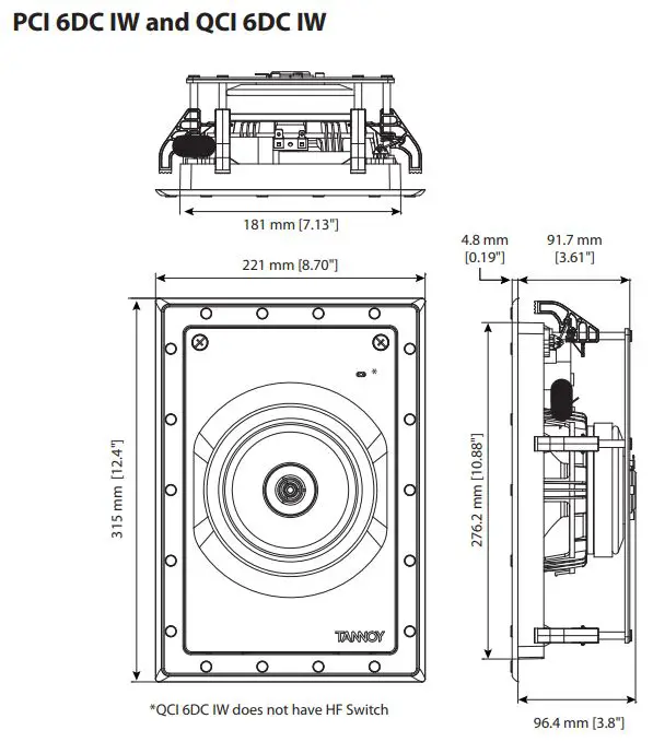 TANNOY PCI 5DC IW Premium 5 Dual Concentric In-Wall Loudspeaker User Guide - Dimensions
