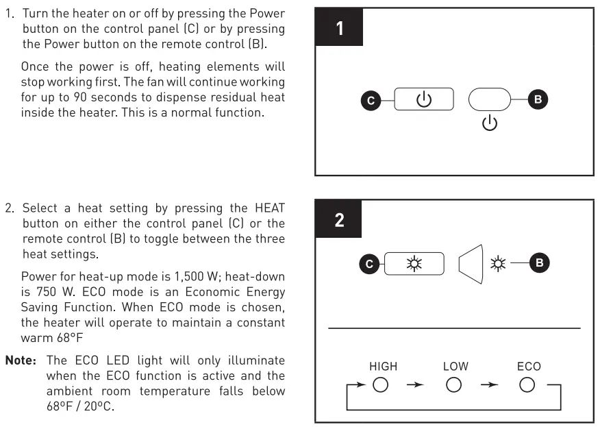 COSTWAY EP23758 1500W 12H Timer Remote Control Electric Space Heater User Manual - OPERATING INSTRUCTIONS