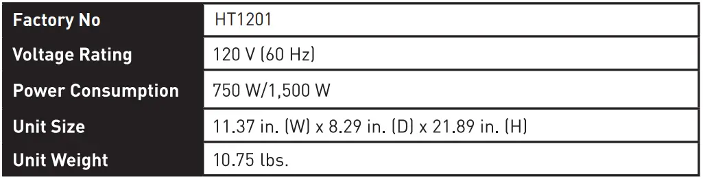 COSTWAY EP23758 1500W 12H Timer Remote Control Electric Space Heater User Manual - Specifications