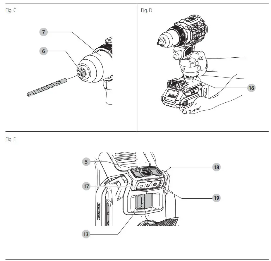 DEWALT DCD800 Brushless Cordless 1 2 in. Drill Driver Kit Instruction Manual - fig C,D,E