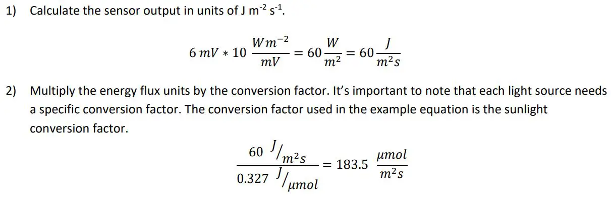 apogee SU-200-SS Ultraviolet-A Sensor Owner's Manual - Unit Conversion