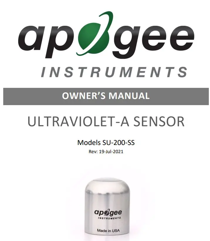 apogee SU-200-SS Ultraviolet-A Sensor Owner's Manual