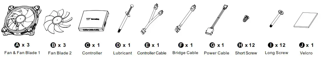 thermaltake CL F137 PL12SW A Swafan 12 RGB Radiator Fan - Parts List