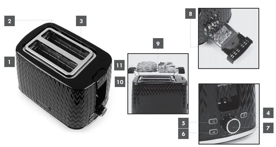 PROGRESS CHEVRON 2-Slice Toaster Instruction Manual - Product Overview