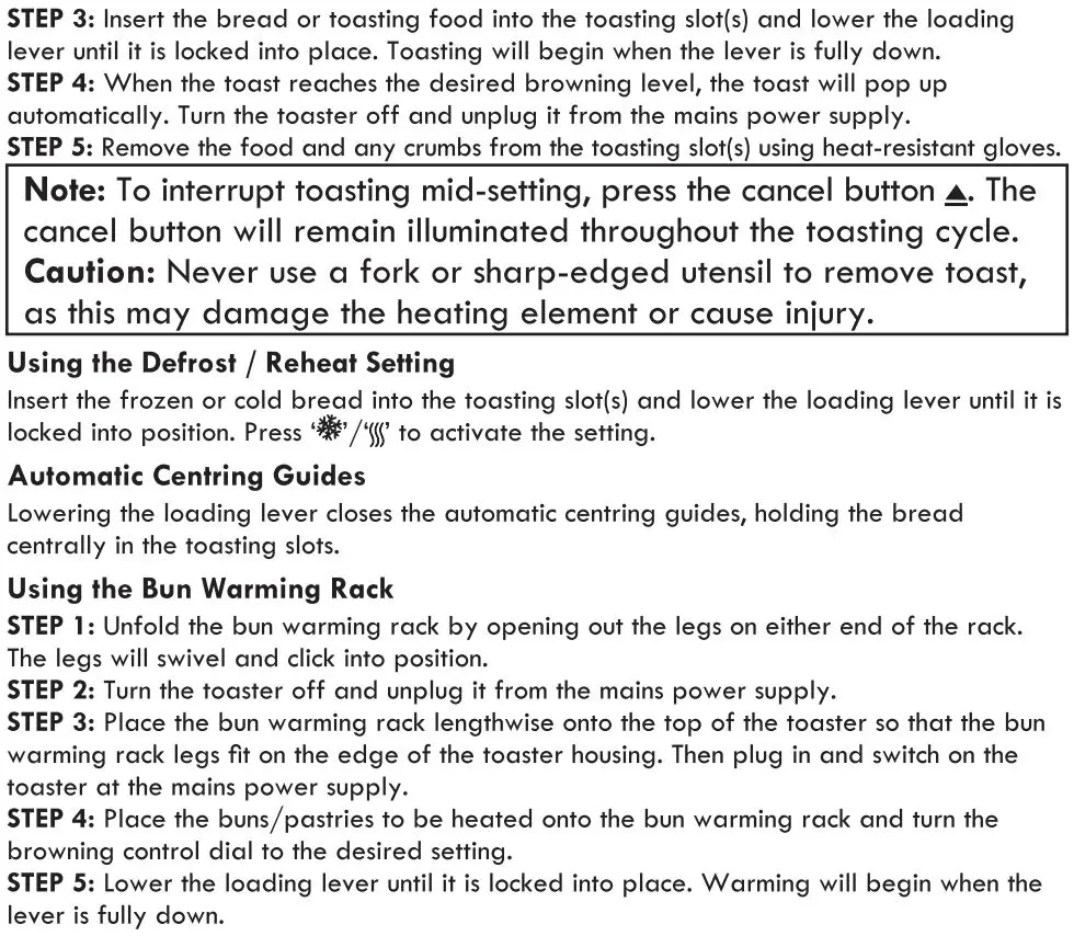 PROGRESS CHEVRON 2-Slice Toaster Instruction Manual - Using the 2-slice Toaster text
