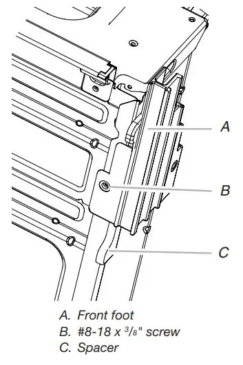 KitchenAid 27 Inch and 30 Inch Electric Single and Double Built In Oven Flush Installation Guide - Install a front foot on the left front spacer