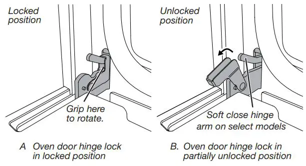 KitchenAid 27 Inch and 30 Inch Electric Single and Double Built In Oven Flush Installation Guide - Locate the oven door hinge locks