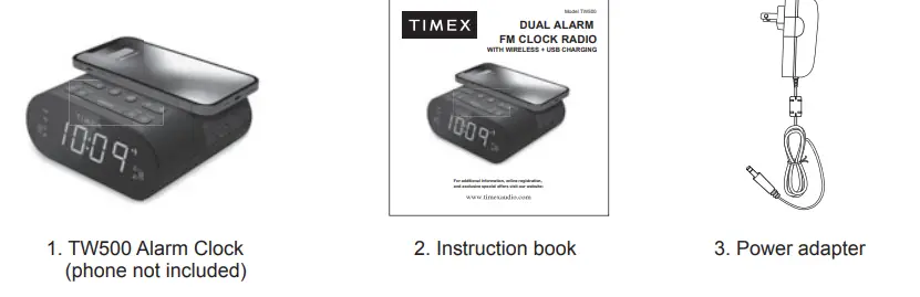 Timex TW500 Wireless Charging Alarm Clock Radio (1)