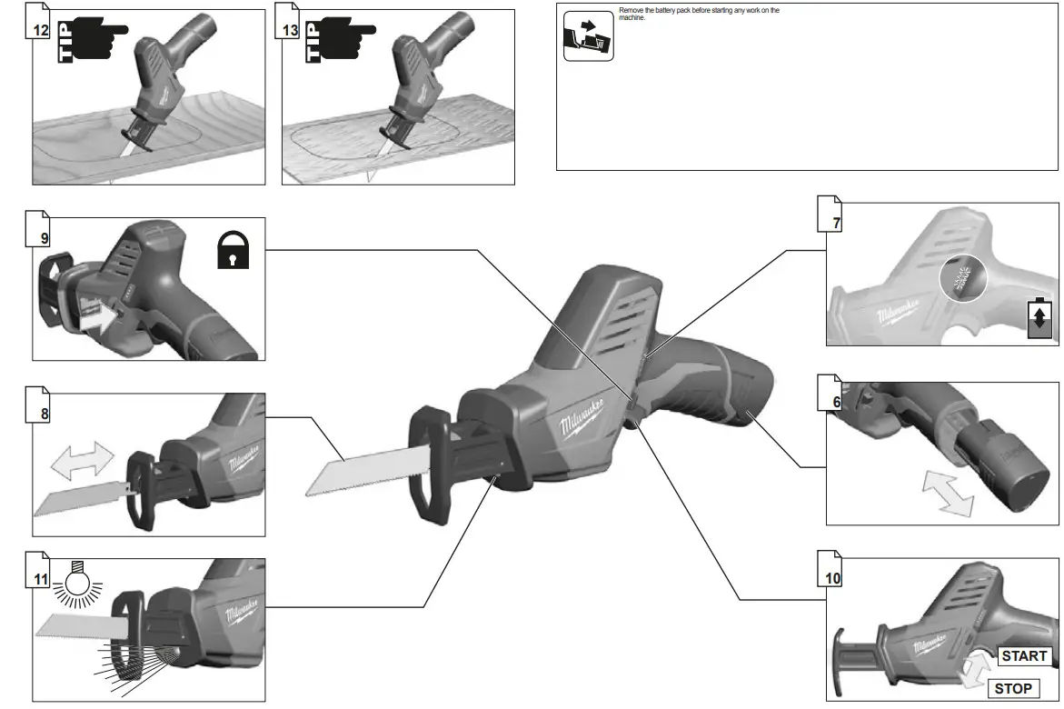 milwaukee C12 HZ Cordless Reciprocating Saw - Figure 1
