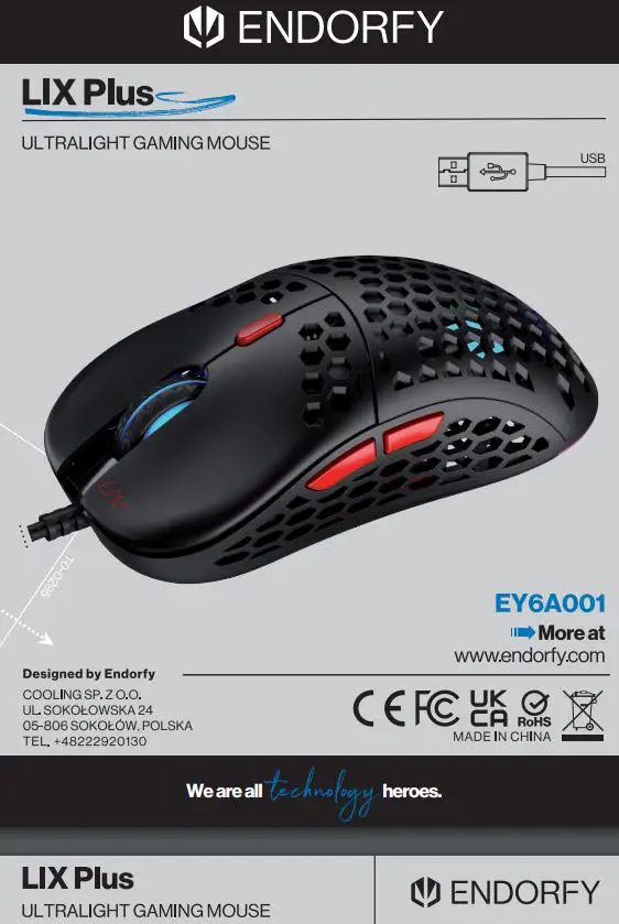 ENDORFY EY6A001 LIX Plus Ultralight Gaming Mouse Instructions