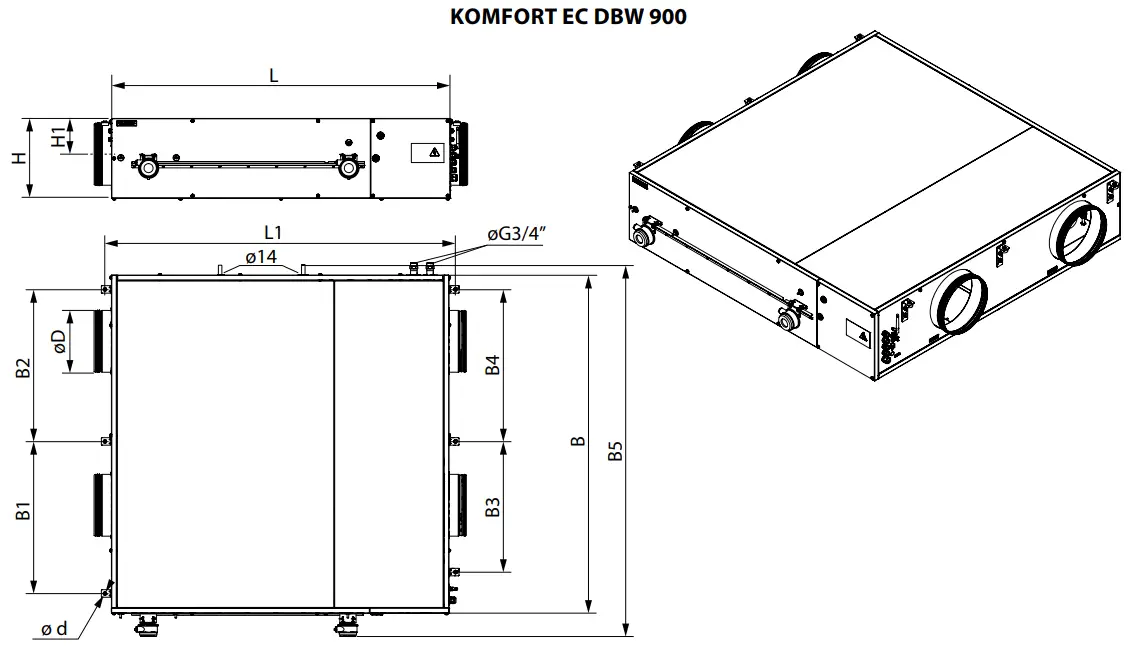 BLAUBERG Ventilation KOMFORT EC DBW 550 Heat and Energy Recovery Air Handling - KOMFORT EC DBW 900