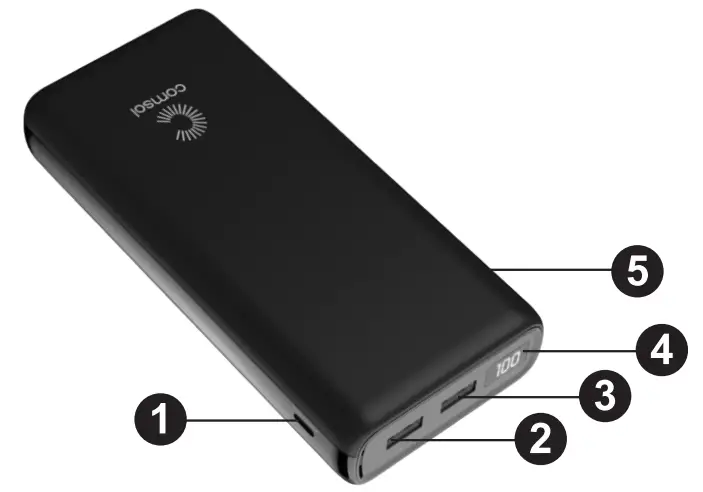 comsol PBN2060 60W USB-C Laptop Power Bank Charger 20,000mAh - Layout