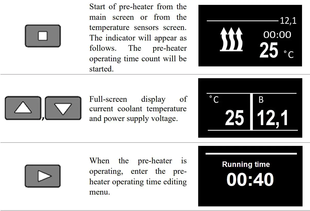 autoterm PU-27 OLED Display Control Panel Owner's Manual - Hydronic pre-heater start