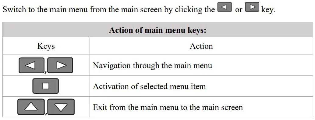 autoterm PU-27 OLED Display Control Panel Owner's Manual - Main menu