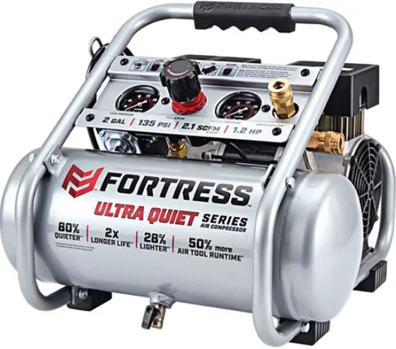 FORTRESS 64592 1 Gallon 135 PSI Ultra Quiet Hand Carry Jobsite Air Compressor