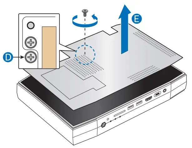 Intel NUC Kit NUC8i7HNK and NUC8i7HVK Unscrew the single screw