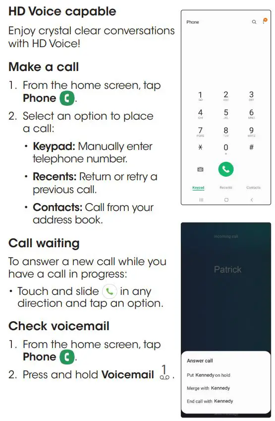 SAMSUNG SM-A037UZKZAIO Galaxy A03s Smartphone User Guide - Calls and voicemail
