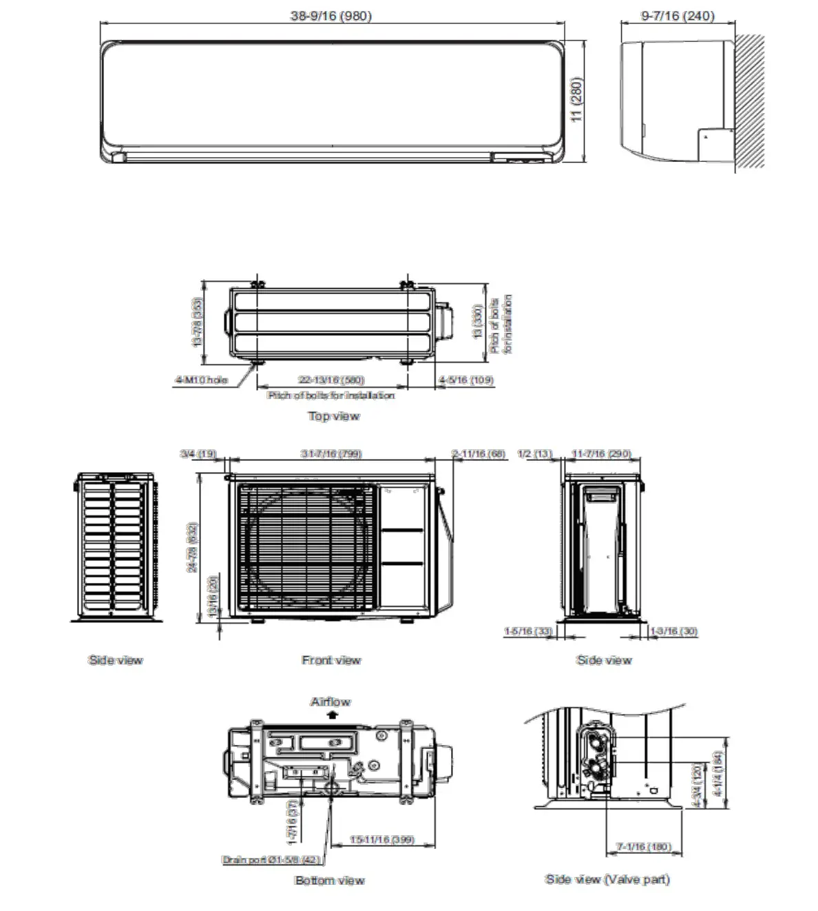 Fujitsu 18LPAS1 SUBMITTAL Inverter Driven Heat Pump - DIMENSIONS