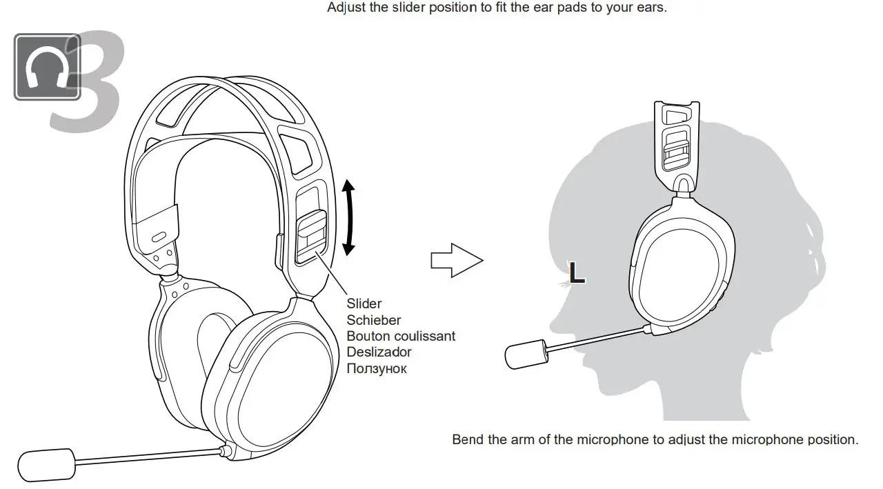 JVC GG-01W Wireless Lightweight Gaming Headset Instruction Manual - Adjust the slider position to fit the ear pads to your ears