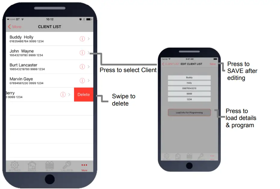 Client list on iphone