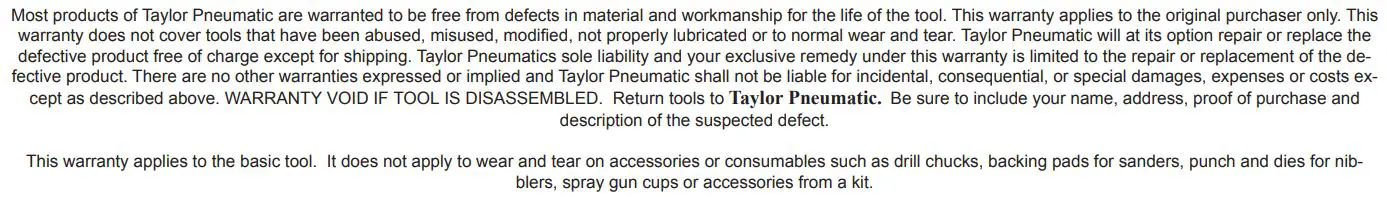 Taylor T-7749 1 2 Inch Impact Wrench T-7749L Extended Instruction Manual - Limited Lifetime Warranty