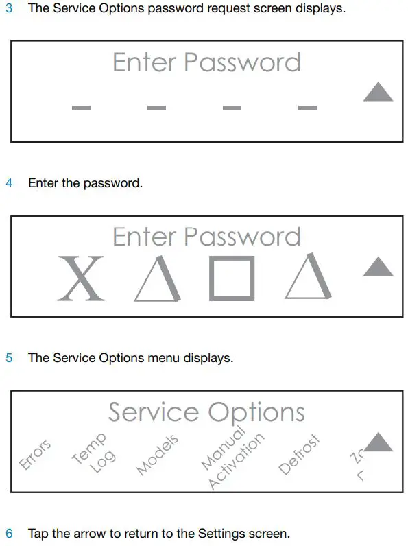 SUB-ZERO ICBID-RP Integrated Drawer Refrigerator User Manual - SERVICE OPTIONS SCREEN