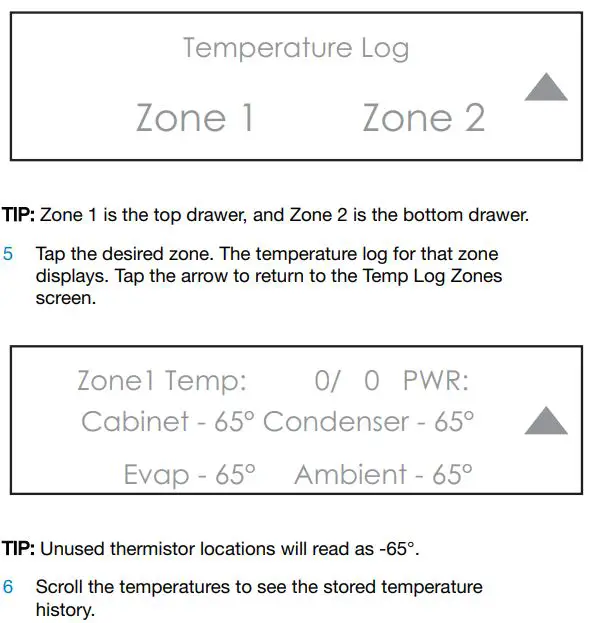 SUB-ZERO ICBID-RP Integrated Drawer Refrigerator User Manual - TEMPERATURE LOG