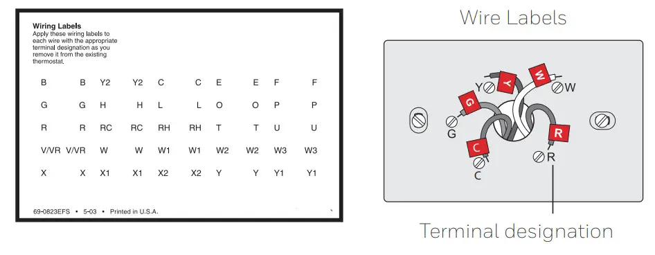 Honeywell RTH2300B1012 Programmable Thermostat - Label Wires with Tags